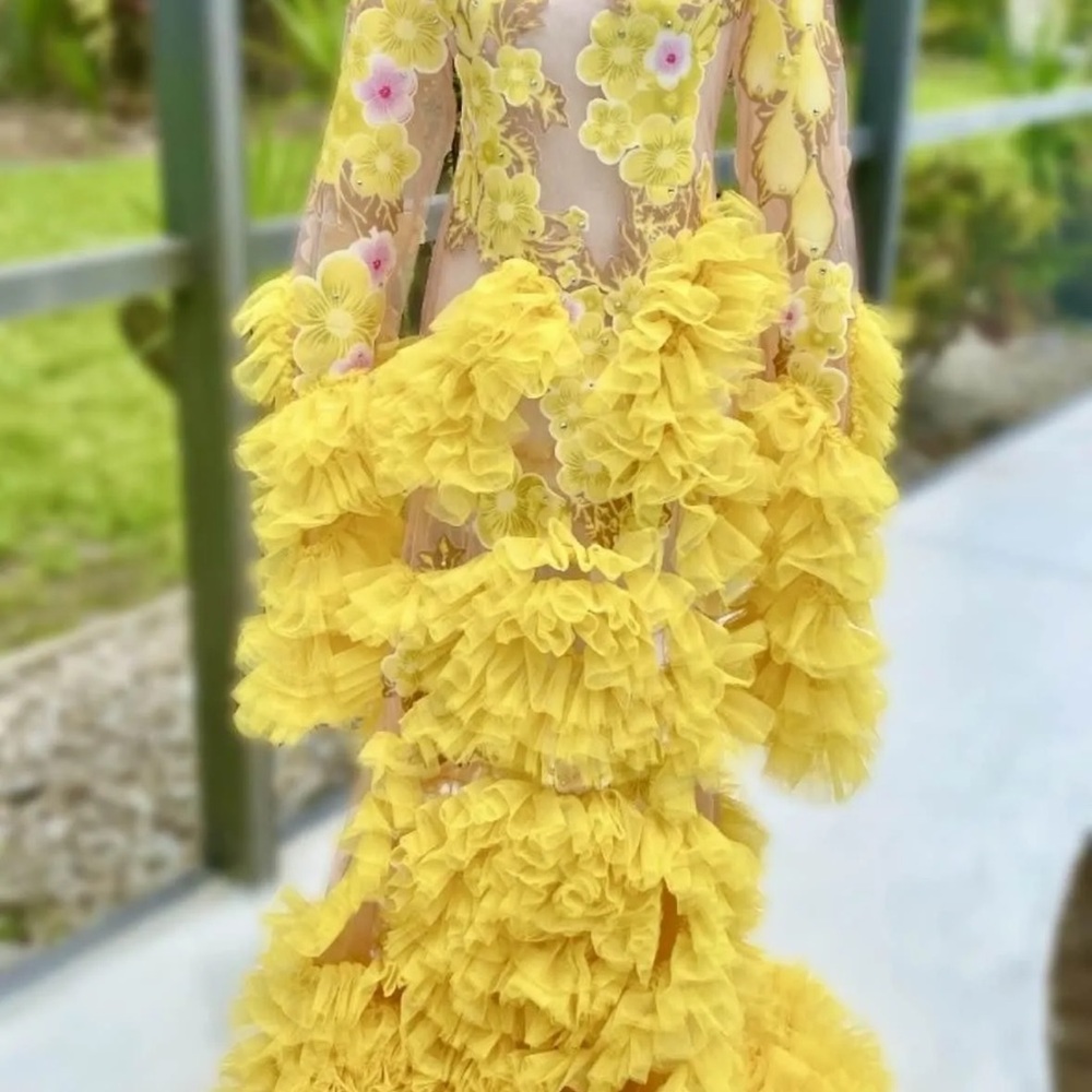 Yellow Floral Ruffle Dress